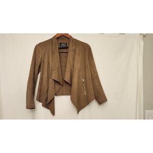 Le Marais Jacket Womens Medium Brown Faux Suede Waterfall‎ Open Front Draped